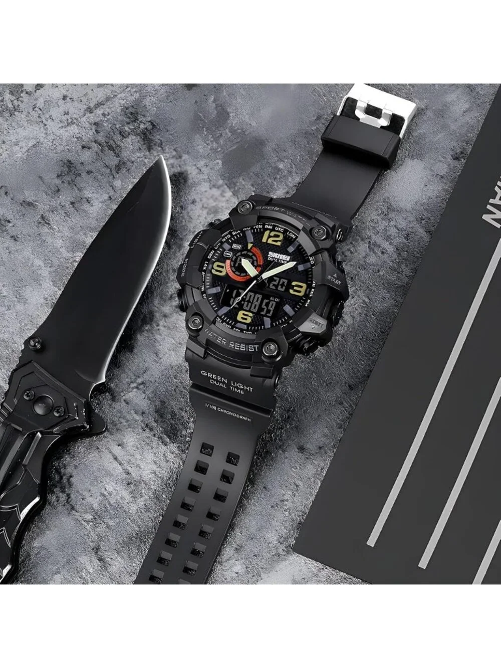 Mens All Black Analog Quartz S-Shock Waterproof Outdoor Sport LED Digital Watch